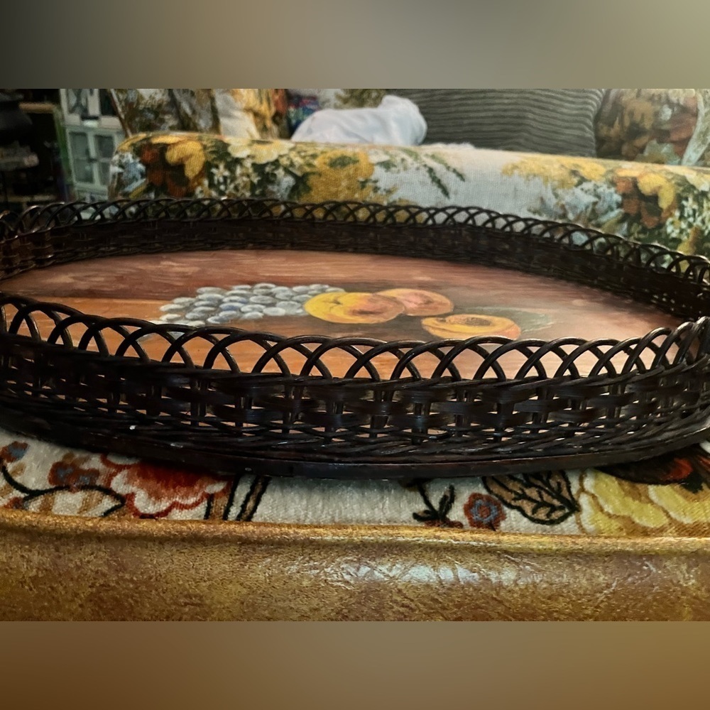 Large Vintage Hand Painted tray Wall hanging Art 22”x15” -Amazing piece !​​​​​​ - Picture 7 of 13